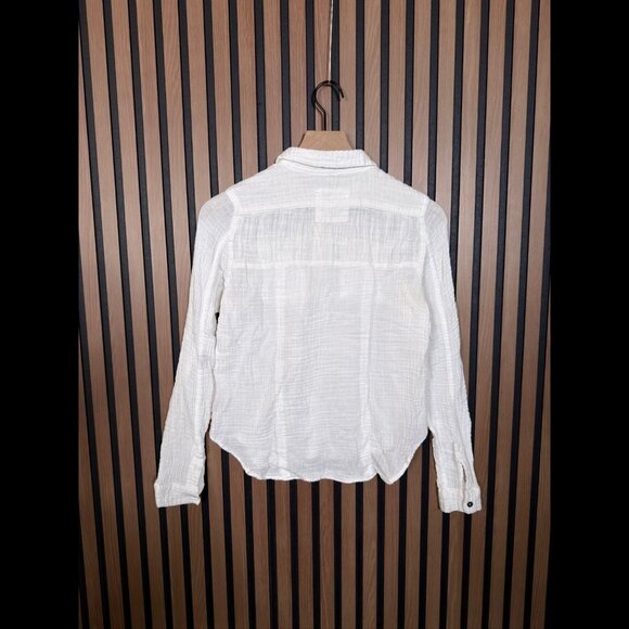 Free People Top Small Womens White Gauze Knit Long Sleeve Button Pocket - Picture 2 of 9